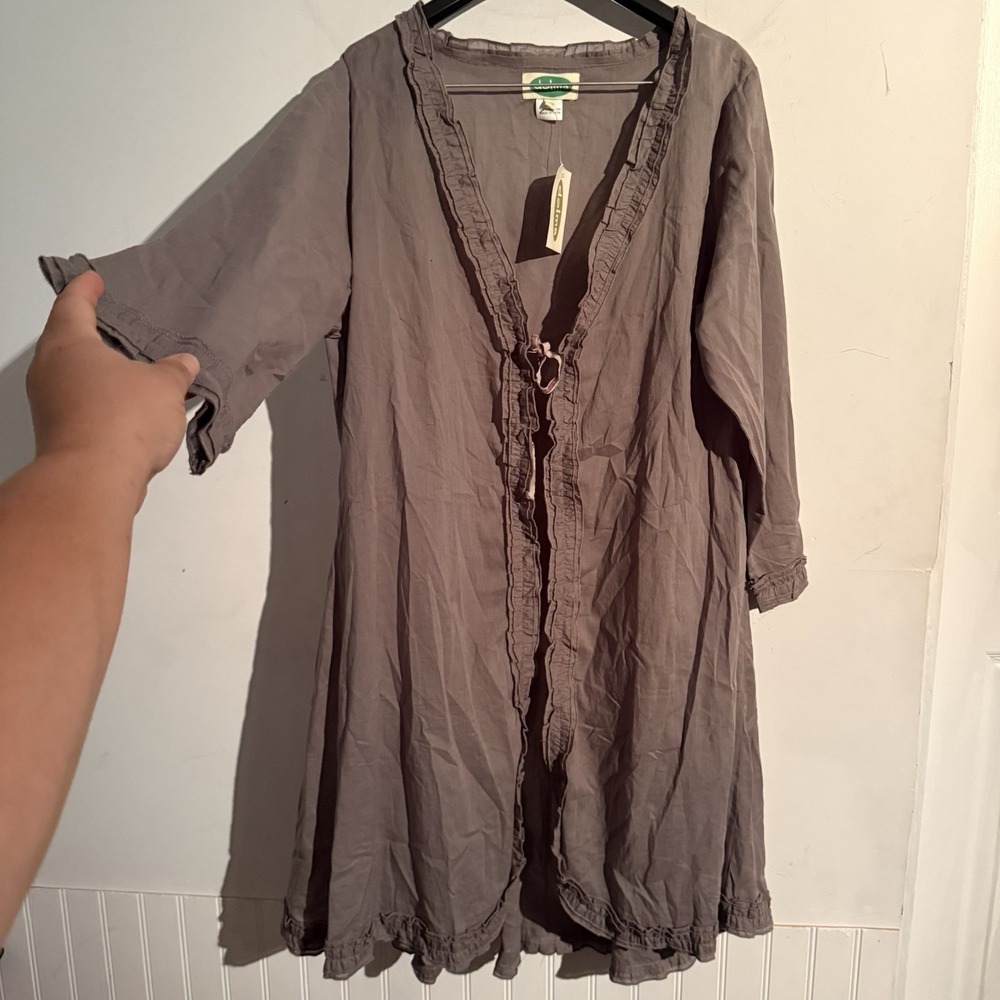 Dolma Large XL Cotton Tie Duster Cardigan Boho Cottagecore Earthy Ruffle‎ Layer